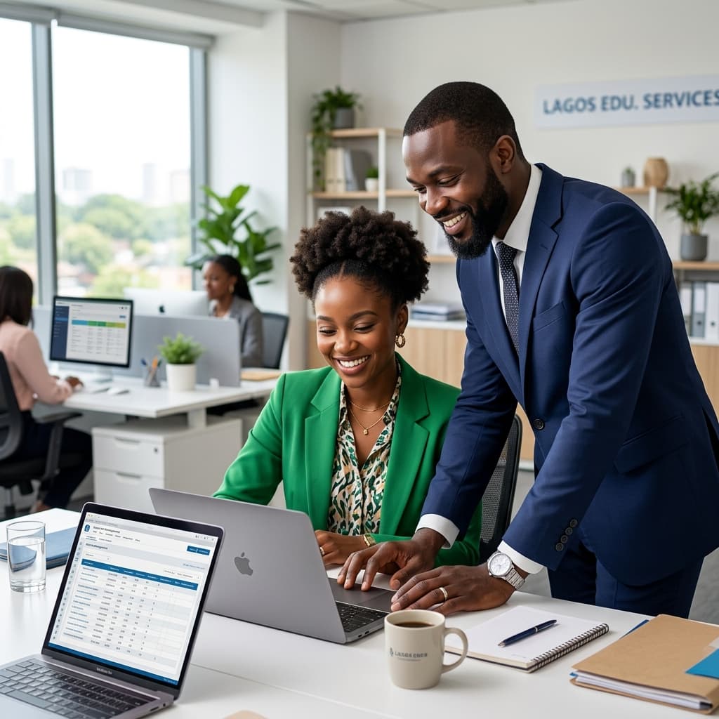 Nigerian school administrators working on SchoolPady